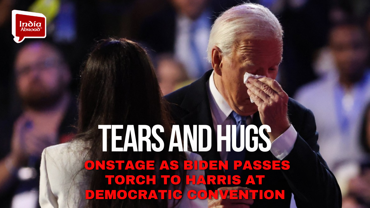 Tears and hugs onstage as Biden passes torch to Harris at Democratic convention